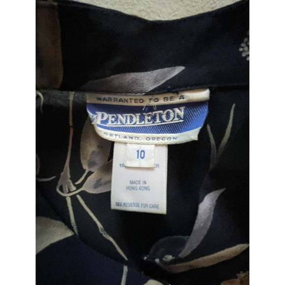 VTG Pendleton Sateen Button Up Blouse Blue Floral Womens‎ Size 10 - Picture 3 of 6